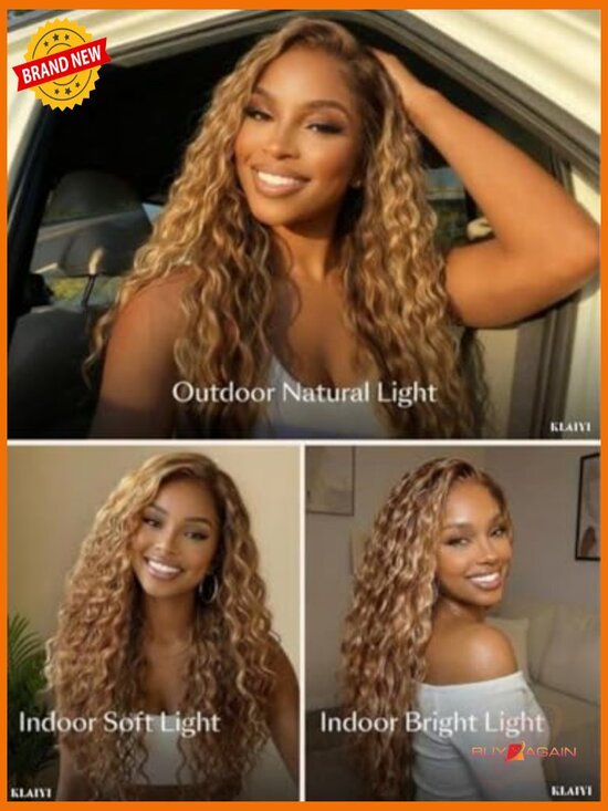 13x4 Lace Front Wig Human Hair Drawstring Water Wave Curly Pre-Plucked Bleached